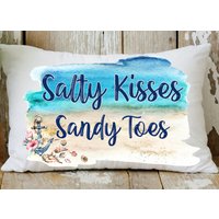 Salzige Küsse, Sandy Toes Beach Decor Kissen | Aquarell Strand Küstenkissen Strand-Haus-Kissen Ozean Neues Zuhause Geschenk von JoyfulLifeBoutique