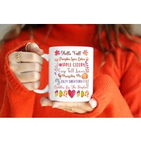 Tasse Herbst | Favoriten Bucket List Becher Niedliches Aquarell Kunstwerk Bunter Herbst-Ernte-Becher Erntedank-Becher von JoyfulLifeBoutique