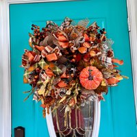 Herbst-Kürbis-Haustür-Kranz, Thanksgivings-Netzkranz, Herbsternte-Veranda-Dekor, Hikuday-Kranz Mit Kürbis von JoyfuljansCreations