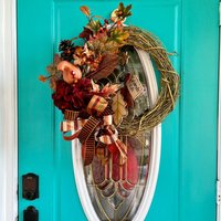 Herbstlaub-Weinrebekranz, Erntedank-Kürbiskranz, Holzblätter-Windspiel, Herbst-Hortensie-Türdekor, Feier-Leben-Denkmal von JoyfuljansCreations