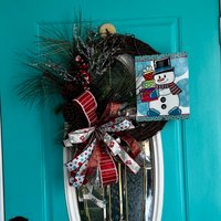 Weihnachten Schneemann Weeath, Winter Schild, Urlaub Frosty Wreath, Country Christmas Door Decor, Geschenk von JoyfuljansCreations