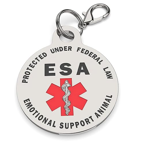 ESA Emotional Support Animal Tags,Joyfulmap Red Medical Alert Symbol and Protected under Federal Law,Stainless Steel Tags with Quick Releaseclamp for Dog & cat (Round） von Joyfulmap