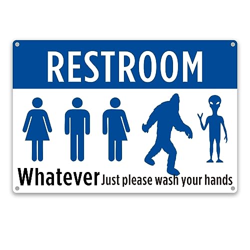 Lustiges Toilettenschild mit Aufschrift "Joyfulmap Just Please Wash Your Hands" Bigfoot Alien, inklusive Metallschild für Badezimmer, Wanddekoration, Kinder-WC, Heimschilder, 30,5 x 20,3 cm von Joyfulmap