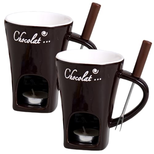 2pcs Chocolate Fondue Cup mit Gabel Keramik -Schokoladen -Schokoladen -Fondue -Tasse mit Griff, Teelichthöhle und Loch für Gabelhalte, Teelicht nicht enthalten von Joygoodta