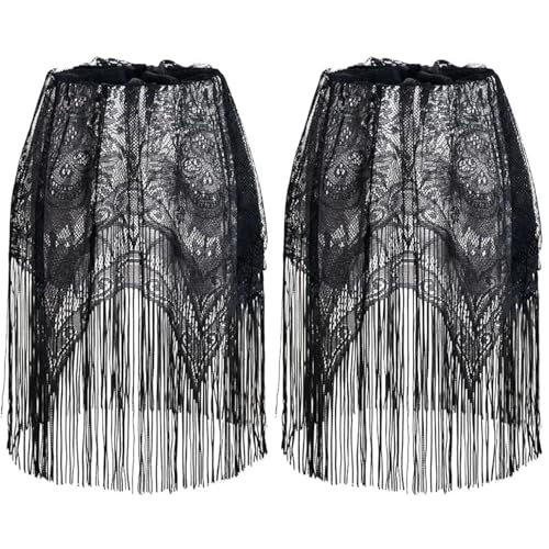 2pcs Gothic Lamp Shade 59x21 Zoll schwarzer Spitzenschädel Head Halloween Lampen Schattenabdeckung mit Quasten für Halloween -Party -Dekoration Gothic von Joygoodta