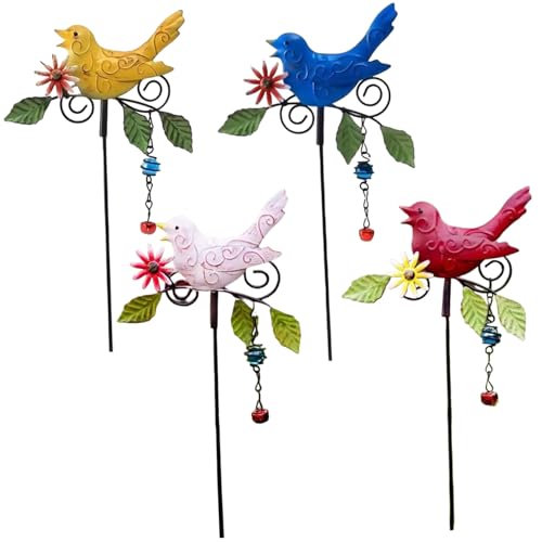 4PCS Dekorative Garteneinsätze, Metallvogelgarten -Einsätze, Innenrasen im Freien Rasenweg Patio Ornamente 14, 2 Zoll Outdoor Shaking Head Yard Art Decorative von Joygoodta