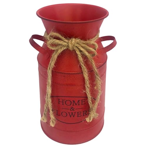 Farmhouse Vase, Vintage Primitive 4 -Durchmesser x7 Höhe Rot Vasen Wohnkultur mit Ohren & Bogenseil süße Vase verzinkte Eisenmetall für Wohnungsbauplanter von Joygoodta