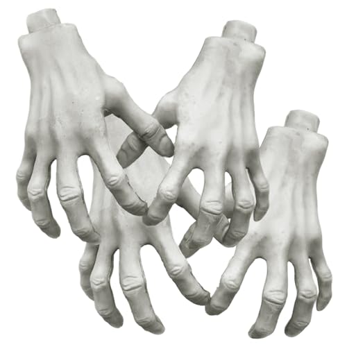 Joygoodta 2 Paare Halloween Skelett Hände 5x9 Realistische Lebensgröße abgetrennte Plastikhände für gruselige Halloween -Requisiten Haunted House Dekorationen Skelett Hand von Joygoodta