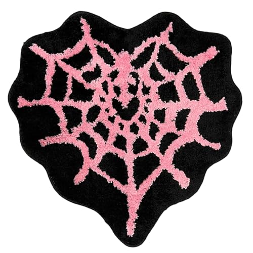 Joygoodta Halloween Bath Matte 23.6x23.6in herzförmige, gruselige Spinnen-Webteppichweiche ohne Rutsch-Gothic Teppich absorbierende Nicht-Shedding-Halloween-Matte für Wohnzimmerdekorationen von Joygoodta