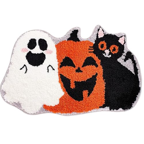 Joygoodta Halloween Teppich Kürbis Ghost Katze Smile Tufted Bad Matte weicher kühler Teppich Halloween Dekorationen für Küchenschlafzimmer Badezimmer, 20x32 Zoll von Joygoodta