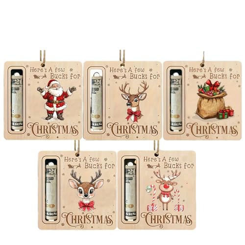 Joygoodta Weihnachtsgeldhalter für Bargeld 5PCS 5-Style-hölzerne Weihnachtsbaum-Ornamente mit ausgestattetem Seil & Loch Fun Money Box für Bargeldschecks Joygoodta Weihnachtsgeldhalter für Bargeld 5PCS 5-Style-hölzerne Weihnachtsbaum-Ornamente mit ausgestattetem Seil & Loch Fun Money Box für Bargeldschecks von Joygoodta