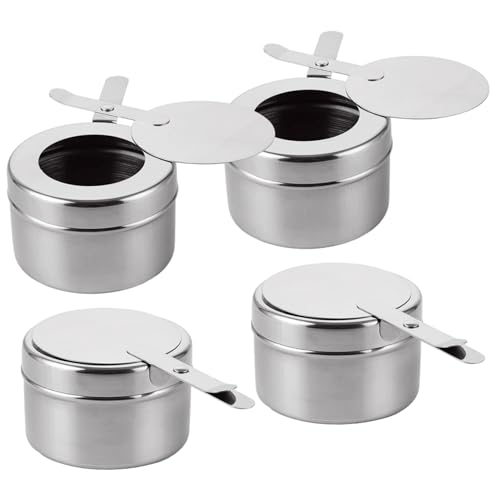 Kraftstoffhalter aus rostfreiem Stahl, 4pcs Chafing Docht Kraftstoffhalter mit Abnehmbarer Abdeckung und tragbarem Griff, leicht zu reinigendem Scheuchungsschalenwindschutz für Home Camping -Picknick Kraftstoffhalter aus rostfreiem Stahl, 4pcs Chafing Docht Kraftstoffhalter mit Abnehmbarer Abdeckung und tragbarem Griff, leicht zu reinigendem Scheuchungsschalenwindschutz für Home Camping -Picknick von Joygoodta