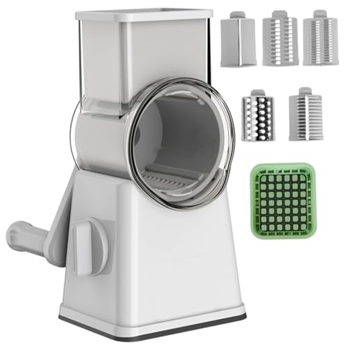 Rotary-Käse-Reifenscheibe-Handkurbel, 5 in 1 Gemüse-Slicer mit Behälter zum Zerkleinern, Schneiden und Alter, arbeitssparende Lebensmittel für Küche weiß Rotary-Käse-Reifenscheibe-Handkurbel, 5 in 1 Gemüse-Slicer mit Behälter zum Zerkleinern, Schneiden und Alter, arbeitssparende Lebensmittel für Küche weiß von Joygoodta