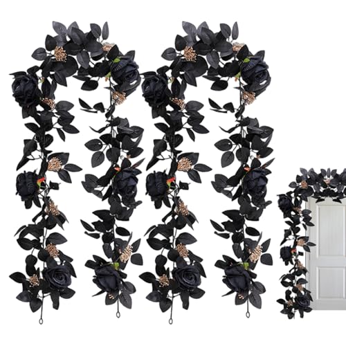 Schwarze Rose Garland 2PCS 68.9 Lange Halloween -Künstliche Blumengirland von Joygoodta