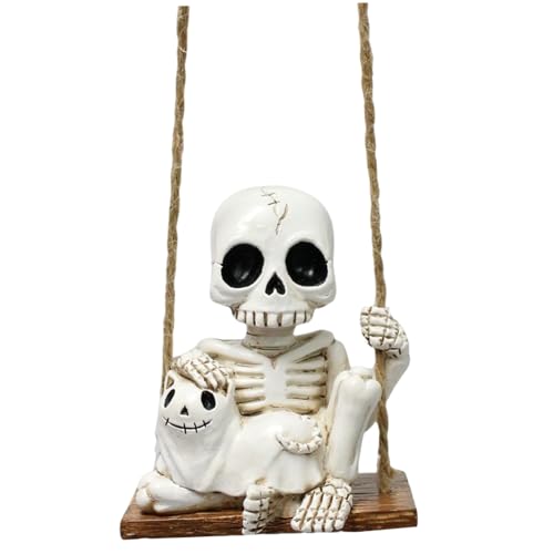 Skelettdekoration Harz schwingende Katze und Halloween -Skelett mit Seil, gruselige kreative Halloween -Dekorationen für Garten Terrasse Rasen im Freien von Joygoodta