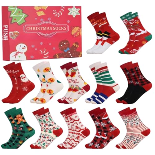 Weihnachtsab Adventskalender 2025 12 Tage Weihnachtssock -Adventskalender mit zufälligen Stilen Festliche Erwachsenenparty bevorzugt Geschenke, rot von Joygoodta