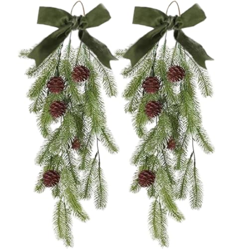 Weihnachtsbanzer 2pcs 27 Zoll Tränengrün -Swag mit Tinnekones und Samtwughinghänge -Weihnachts -Türkranz für Winterwandfenster Wohnungsdekor, Grün Weihnachtsbanzer 2pcs 27 Zoll Tränengrün -Swag mit Tinnekones und Samtwughinghänge -Weihnachts -Türkranz für Winterwandfenster Wohnungsdekor, Grün von Joygoodta