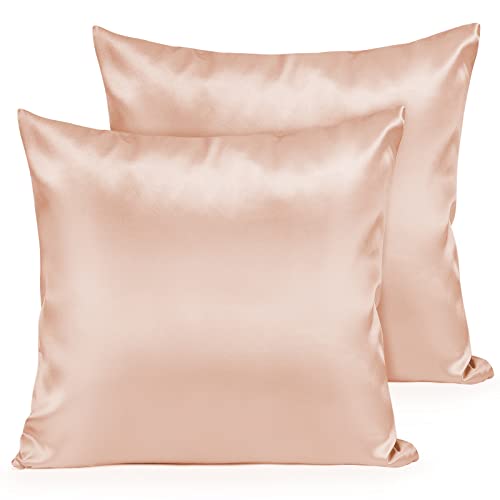 Joyhabit Luxus Satin Seiden Kissenbezug 80x80 cm, Rosa, 2er Set Superweicher & Glatter Kopfkissenbezug, Hautschützend für Tiefen Schlaf von Joyhabit