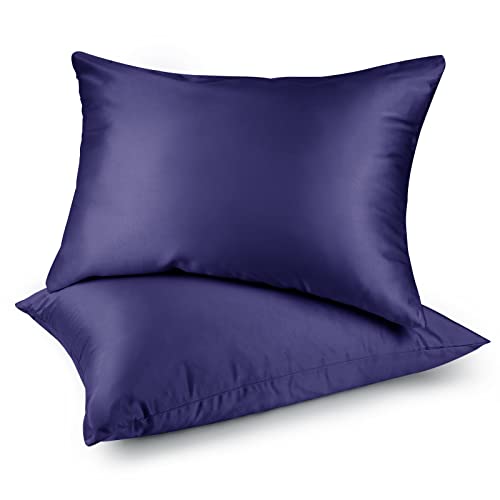 Joyhabit Satin Kissenbezüge 40x40 cm, Marineblau, für Einen Angenehmen, Schweißfreien Schlaf, Weich, Glatt und Hypoallergen von Joyhabit