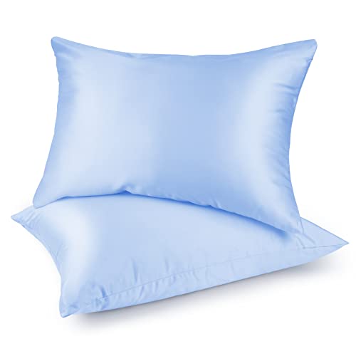 Joyhabit Satin Kissenbezüge 40x60 cm, Himmelblau, für Einen Angenehmen, Schweißfreien Schlaf, Weich, Glatt und Hypoallergen von Joyhabit