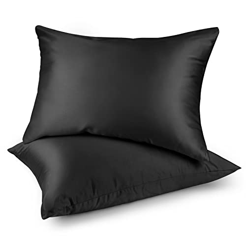 Joyhabit Satin Kissenbezüge 40x60 cm, Schwarz, für Einen Angenehmen, Schweißfreien Schlaf, Weich, Glatt und Hypoallergen von Joyhabit