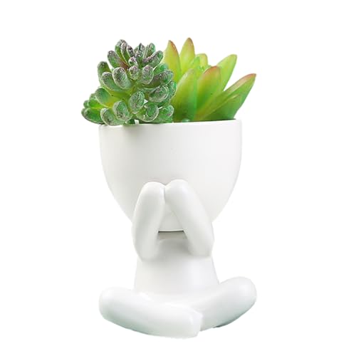 Joyivike Figur Blumenvase - Keramik Sukkulentententöpfe In Menschlicher Körperform | Ästhetischer Klein-er Blumentopf | Dekorative Tisch Blumentopf | Keramik Kopf-Gesichtspflanzer Für Sukkulenten von Joyivike