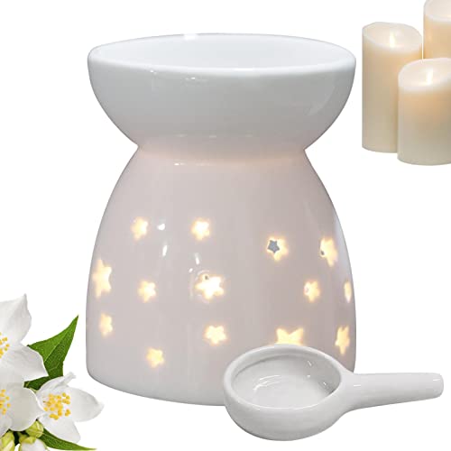 Keramik Ölbrenner Ausgehöhlt Aroma Diffuser Teelicht Duftlampe Aus Keramik Weiß Mit Candle Löffel | Schicker Teelichthalter Aromalampe Duftöl Kerzenhalter Aromabrenner Für Büro,Schlafzimmer,Wohnzimmer von Joyivike