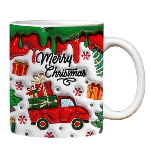 Keramik Weihnachtstassen 3D-flach Bemalt Weihnachtsbecher Weihnachtsthema Tasse Für Festliche Party Weihnachtstasse Keramik Kaffeetasse Weihnachtsgeschirr Weihnachten Party Deko Geschenk von Joyivike