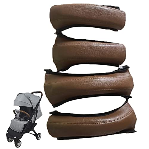 Joyivike Kinderwagen Griffbezug 4 STÜCK Leder Kinderwagen Griff Mit Reissverschluss, Kinderwagen Griffschutz Bu-ggy Zubehör, Kinderwagen Armlehne Schutzhülle Wasserdicht Griff Abdeckung,Schwarz/Braun von Joyivike