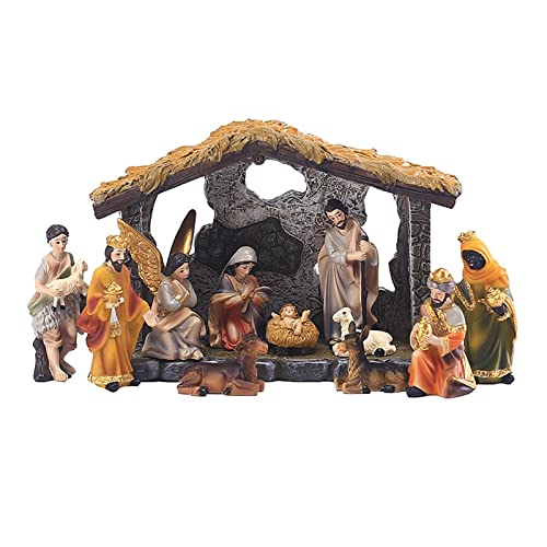 Weihnachtskrippe Kleine Tischkrippe Set Aus Harz, Krippe Weihnachten Aus Holz Mit Figuren, Traditionelle Weihnachtskrippen Set Mit Handbemalten Figuren Für Den Innenbereich, Kirche Oder Schule von Joyivike