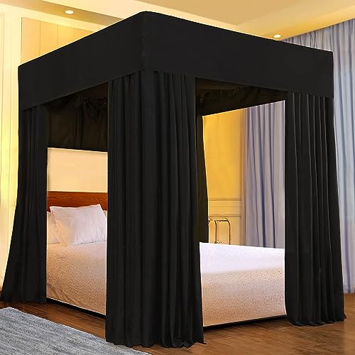 Joylife Baldachin Bettvorhänge King Bed Canopy für Mädchen, Baldachin Vorhänge und Bettvorhänge, Betthimmel Vorhänge für Heimdekorationen (Pure Black, California King/King) von Joylife