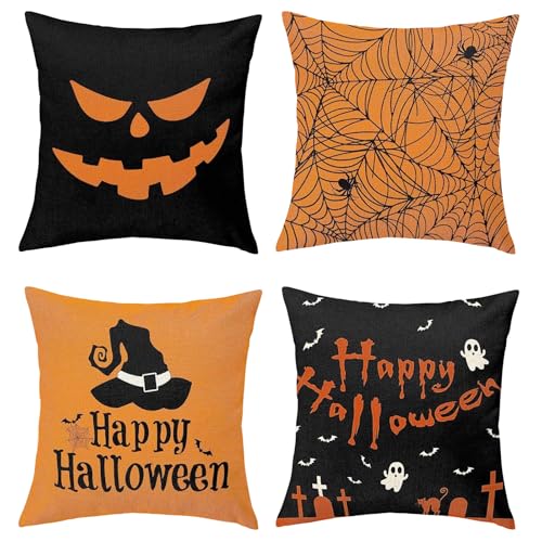 Joymasion Happy Halloween Gruseliger Geist Kissenbezüge 45x45 4 Stück Spinnennetz Fledermäuse Hexenhüte Quadratischer Wurfkissenbezug Dekokissen Sofakissen mit unsichtbarem Reißverschluss Joymasion Happy Halloween Gruseliger Geist Kissenbezüge 45x45 4 Stück Spinnennetz Fledermäuse Hexenhüte Quadratischer Wurfkissenbezug Dekokissen Sofakissen mit unsichtbarem Reißverschluss von Joymaison
