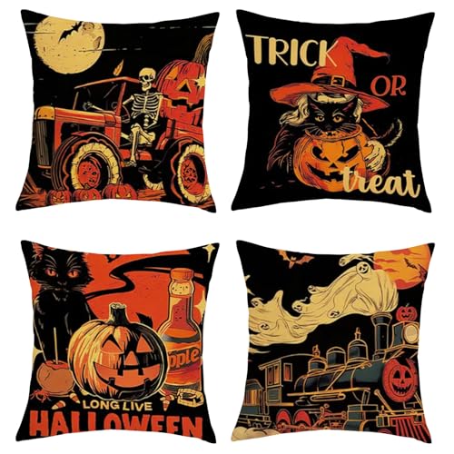 Joymasion Vintage Halloween Trick or Treat Kissenbezüge 45x45 4 Stück Gruselige Geist Skelette Kürbis Schwarze Katzen Quadratisch Wurfkissenbezug Dekokissen Sofakissen mit unsichtbarem Reißverschluss Joymasion Vintage Halloween Trick or Treat Kissenbezüge 45x45 4 Stück Gruselige Geist Skelette Kürbis Schwarze Katzen Quadratisch Wurfkissenbezug Dekokissen Sofakissen mit unsichtbarem Reißverschluss von Joymaison