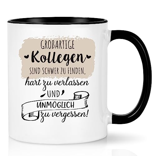 Abschiedsgeschenk für Kollegen Jobwechsel Tasse, 11oz Abschied Tasse Geschenk Kollegen Abschiedsgeschenk Jobwechsel, Kaffeetassen mit Spruch - Großartige Kollegen sind schwer zu finden, Schwarz 320ML von Joymaking