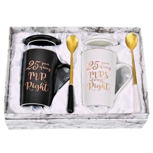 Joymaking 25. Silberhochzeit Geschenke für Paar Eltern Großeltern, 14oz Geschenke 25. Hochzeitstag für Eltern Freunde, Kaffee Tasse Geschenk für Jahrestag Weihnachten Valentinstag, 400ml Weiß-Schwarz von Joymaking