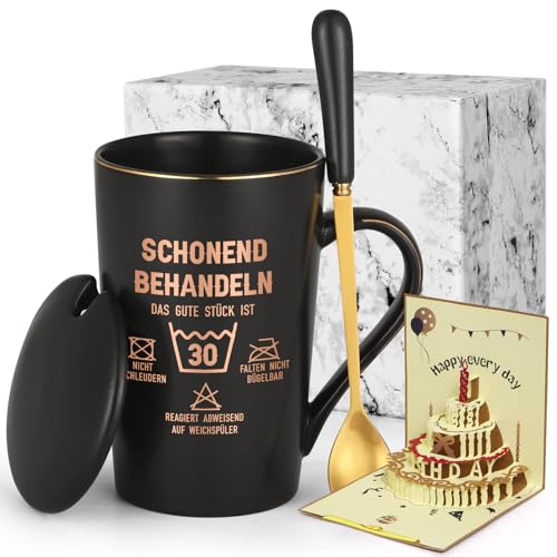 Joymaking 30. Geburtstag Geschenke für Frauen Kaffee Tasse Geburtstagsgeschenke mit Spruch Schonend behandeln Das gute Stück ist 30, Lustige Geschenkidee Geburtstag zum 30. Frauen, 400ml Schwarz von Joymaking