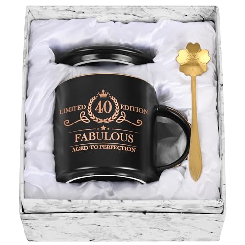 Joymaking 40. Geburtstag Geschenk für Frauen 12oz Kaffeetasse mit Geschenkpackung, Geburtstagsgeschenk für Mutter Mitarbeiter Freund Chef, Kaffee Tasse für Geburtstag Weihnachten, Schwarz von Joymaking