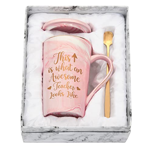 Joymaking Best Teacher Gifts Kaffeetasse – This is What an Awesome Teacher Looks Like – Geburtstags- und Weihnachtsgeschenke, 400 ml, Keramikbecher, Rosa von Joymaking