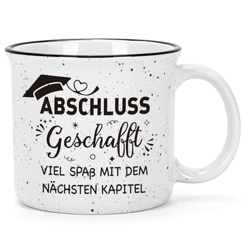 Joymaking Bestanden Geschenk Kaffee Tasse - Abschluss geschafft viel Spaß mit dem nächsten Kapitel zur Bestandenen Prüfung Abitur Ausbildung Bachelor Abschluss, 450ml Weiß von Joymaking