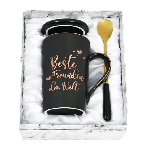 Joymaking Beste Freundin Geschenk Personalisierte Geschenke für Freundin Kaffeetasse mit Spruch - Beste Freundin der Welt, Geburtstagsgeschenk für Freundin 400ml Schwarz Freundschaft Geschenk von Joymaking