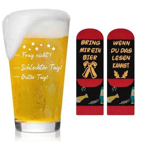 Joymaking Biergläser Socken Geschenke für Männer Frau, Lustige Geschenke Set, Bierglas mit Gravur, Lustige Weihnachtsgeschenke Wichtelgeschenk, Bierglas Guter Tag Schlechter Tag 15oz von Joymaking