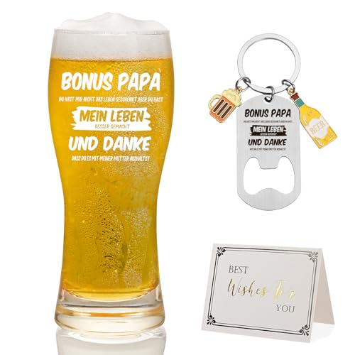 Joymaking Bierglas Papa Geschenk, Bonus Papa Geschenk, Stiefvater Geschenk Vatertag, Vatertagsgeschenke für Papa von Baby, Bierglas Bester Papa Geschenk Vatertag Geburtstag Weihnachten 460ml von Joymaking