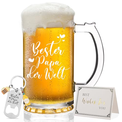 Joymaking Bierglas Papa Geschenk, Vatertagsgeschenke für Papa, Bierglas mit Gravur, Bester Papa Geschenke, Papa Geburtstagsgeschenk, Geschenkideen für Papa Vatertag Weihnachten, Bierkrug 16oz/500ml von Joymaking