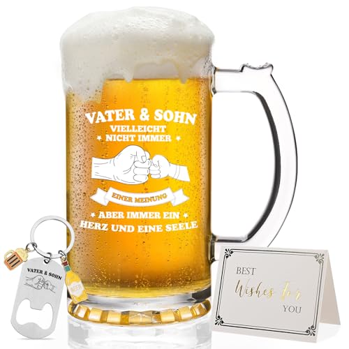 Joymaking Bierglas Papa Geschenk, Vatertagsgeschenke für Papa, Vater Sohn Geschenk, Vatertag Geschenke von Sohn, Papa Geburtstagsgeschenk, Bester Papa Geschenke Weihnachten Bierkrug 0,5L von Joymaking