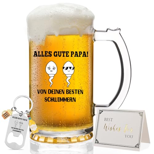 Joymaking Bierglas Papa Geschenk, Vatertagsgeschenke für Papa, Vatertagsgeschenk von 2 Kindern, Bester Papa Geschenke, Vater Geschenk zum Vatertag Geburtstag Weihnachten, Bierkrug 0,5L von Joymaking