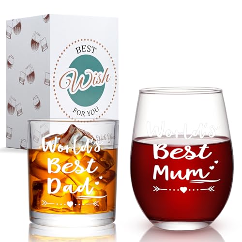 Joymaking Papa und Mama Geschenke, Weihnachten Weinglas und Whiskeyglas Sets, Papa Geschenke, Mutter Geschenke, Weihnachten Weinglas f?r Vater und Mutter von Tochter und Sohn, Weihnachtsgeschenke f?r Papa und Mama, 481,9 g von Joymaking