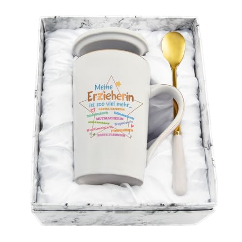 Joymaking Dankeschön Geschenke für Erzieherin Abschiedsgeschenk Kaffee Tasse - Meine Erzieherin ist soo viel mehr - Erzieherin Geschenk zum Abschied Kindergarten Abschiedsgeschenk, 400ml Weiß von Joymaking