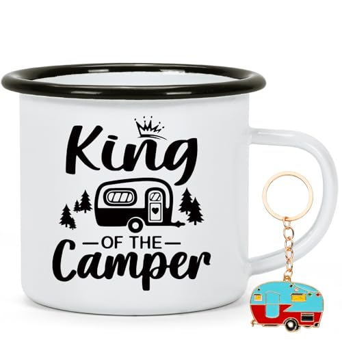 Joymaking Emaille Camping Tasse 350ml King of the Camper Wohnwagen Geschenke für Camper Camping Zubehör Tasse Geschenke für Freund, 350ml von Joymaking