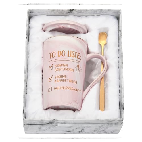 Joymaking Examen Bestandene Prüfung Geschenk Kaffee Tasse - To Do Liste Geschenk zur Bestandenen Prüfung Examen Geschenk Lustige Geschenk Idee für Freund Kinder, 400ml Rosa von Joymaking