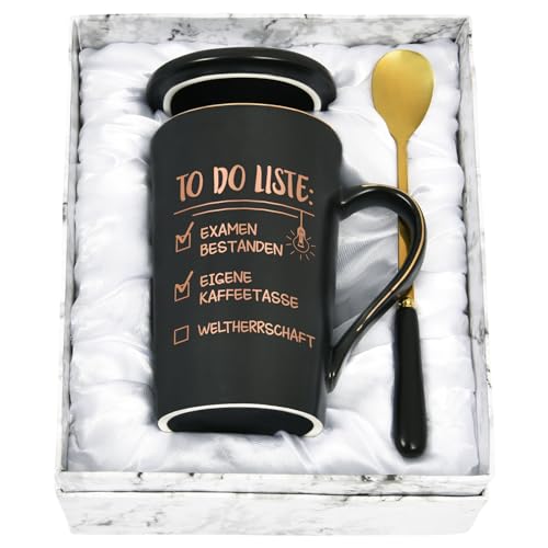 Joymaking Examen Bestandene Prüfung Geschenk Kaffee Tasse - To Do Liste Geschenk zur Bestandenen Prüfung Examen Geschenk Lustige Geschenk Idee für Freund Kinder, 400ml Schwarz von Joymaking